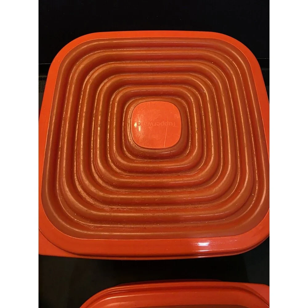Vintage Tupperware Servalier One Touch Canister Set Orange Accordion Lids 4 Pc